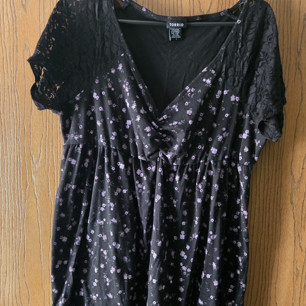 Torrid Black and Lavender Floral Blouse